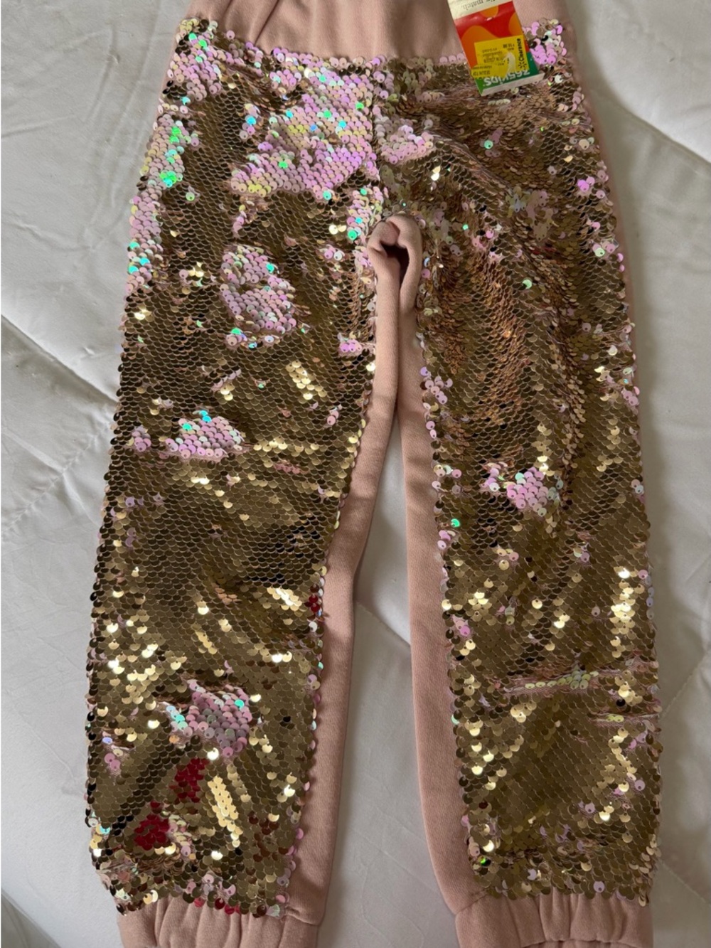 Kids Sequin Jogger Pants - Pink and Gold 4T